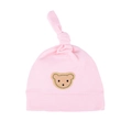 Pink bear knot baby hat made of soft cotton knit for newborn warmth and comfort - One Size / Pink