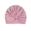 Soft pink cotton infant turban hat with a stylish knotted bow design for baby girls - One Size / Dusty Pink