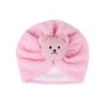 Pink newborn turban hat featuring a 3D plush bear head and textured warm knit fabric - One Size / Pink