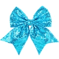 Sparkly bright blue sequin bow hair clip for girls, featuring a shiny fish-scale texture - Blue