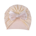 Baby Turban-Mütze in Cremegelb mit funkelnder doppellagiger Schleife als Detail - Nur Hut / Gebrochenes Weiß