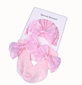 Rosa Baumwoll-Babymütze und Socken Set mit funkelnden Strass-Schleifen - Mütze Und Socken / Rosa