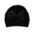 Bonnet turban bébé en tissu noir avec un grand nœud décoré de strass brillants - Chapeau Uniquement / Noir