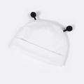 Gorro de punto blanco para bebé con lindas antenas de pompones negros y ala doblada - Blanco