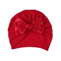 Turbant bébé élastique en coton rouge avec décoration de nœud en strass - Chapeau Uniquement / Rouge