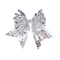 Sparkly silver mirror mosaic disco bow hair clip for girls party cheerleader events - White