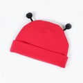 Gorro de punto rojo para bebé con pompones negros y ala doblada para recién nacidos - Rojo