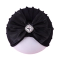 Cappello a turbante per neonati nero con grande fiocco e strass quadrato centrale - Solo Cappello / Nero