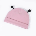 Bonnet en tricot rose pour bébé avec pompons noirs mignons et large bord replié - Vieux Rose