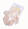 Ensemble chaussettes et bandeau bébé rose avec nœuds à paillettes sur carte - Bonnet Et Chaussettes / Blanc Cassé