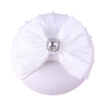 Fascia bianca per neonati con grande fiocco di raso e diamante quadrato scintillante - Solo Cappello / Bianco