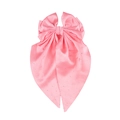 Pink satin oversized double bow hair clip with sparkling rhinestones and long streamers - Peach Pink
