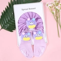 Detailed view of purple cotton baby hat and socks set with cartoon plush decorations - Purple Monster Style (Bonnet Socks) / Purple