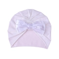 Bonnet turban bébé rose clair avec grand nœud orné de strass brillants élégants - Chapeau Uniquement / Blanc