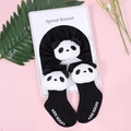 Detail view of cotton baby headband and socks set with cute 3D plush panda decorations - Panda Style (Bonnet Socks) / Black