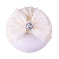 Turbante per neonato crema con grande fiocco di raso e strass quadrato centrale - Solo Cappello / Beige