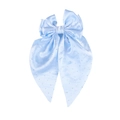 Light blue oversized satin double bow hair clip with sparkling rhinestones and long ribbons - Sky Blue