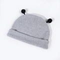 Bonnet en tricot gris pour bébé avec tissu doux et deux pompons noirs en forme d'antenne - Gris
