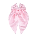 Barrette nœud en satin rose avec strass brillants et longs rubans pour femmes - Rose