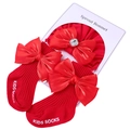 Coffret cadeau bébé rouge en coton avec chaussettes à nœud et bandeau en strass - Ensemble de papier cartonné / Rouge