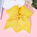 Detail of yellow bow hair clip with sparkling rhinestones for girls party style - Yellow