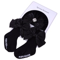 Ensemble bonnet et chaussettes bébé en coton noir avec grands nœuds en satin et diamants - Ensemble de papier cartonné / Noir