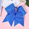 Detail of blue grosgrain bow hair tie with sparkling rhinestones for girls - Blue