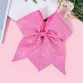 Detail of a pink grosgrain bow hair tie with sparkling rhinestones for girl hair accessories - Rose Pink