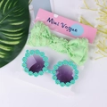 Green bow headband and daisy sunglasses set for girls, sweet and stylish kids accessories - Pleated Headband And Daisy Sunglasses / Emerald Green