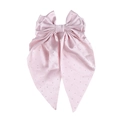 Barrette à cheveux rose satinée avec grand nœud, strass brillants et rubans élégants - Rose Pâle