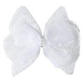 Pinza para el pelo con lazo de encaje blanco de varias capas con flores y perlas - Blanco