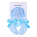 Light blue infant lace flower bonnet and matching ribbon bow socks gift set - Blue Hat and Socks Set