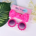 Pink lace bow headband and daisy flower sunglasses set for young girls by Mini Vogue - Lace Bow And Daisy Sunglasses / Deep Pink
