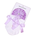 Infant gift set featuring a purple floral rhinestone bonnet and white ribbon socks - Purple Hat and Socks Set