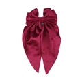 Barrette à nœud satin rouge vin avec strass argentés et longs rubans élégants - Rouge Foncé