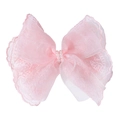 Lazo de encaje rosa 3D para niña con malla delicada y centro de perlas blancas - Rosa