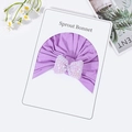 Cuffietta neonata viola in cotone con fiocco a quadretti di paillettes su carta - Solo Cappello / Viola