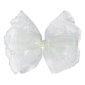 Pasador de pelo de encaje blanco y lazo de organza con perlas para peinados de niña elegante - Blanco Roto