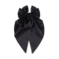 Barrette élégante en satin noir avec double nœud et strass argentés étincelants - Noir