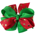 Détail du nœud de Noël multicouche en ruban gros-grain rouge et vert à pois dorés - Style à Pois Or Rouge Vert (1#)