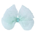 Dettaglio del fermaglio a fiocco in rete verde menta con pois e strass centrale scintillante - Blu Turchese
