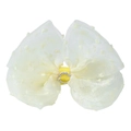Detail of light yellow organza bow hair clip with white polka dots and rhinestone center - Light Yellow