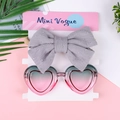 Set accessori bebè con fascia fiocco grigio e occhiali da sole a cuore sfumati rosa - Grigio e Sfumato
