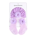 Ensemble bonnet turban et chaussettes bébé lavande avec fleurs 3D et perles - Chaussettes Longues / Violet
