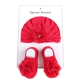 Ensemble bonnet et chaussettes pour nouveau-né rouge avec fleur et perles - Chaussettes Courtes / Rouge