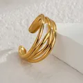 Unique minimalist multi-layer gold plated stainless steel open ring for women - Wide Multilayer Line Style (C)
