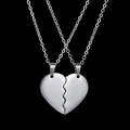 Polished silver stainless steel split heart pendant necklaces set in mirror finish - Steel