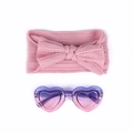 Bandeau à nœud rose tricoté et lunettes de soleil coeur dégradé pour bébés - Rose Lotus