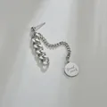 Minimalist stainless steel chain earrings with Good Luck coin pendant in silver finish - Silver