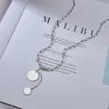 Collana lunga minimalista in acciaio inossidabile con ciondoli a doppia moneta in argento - Color Acciaio